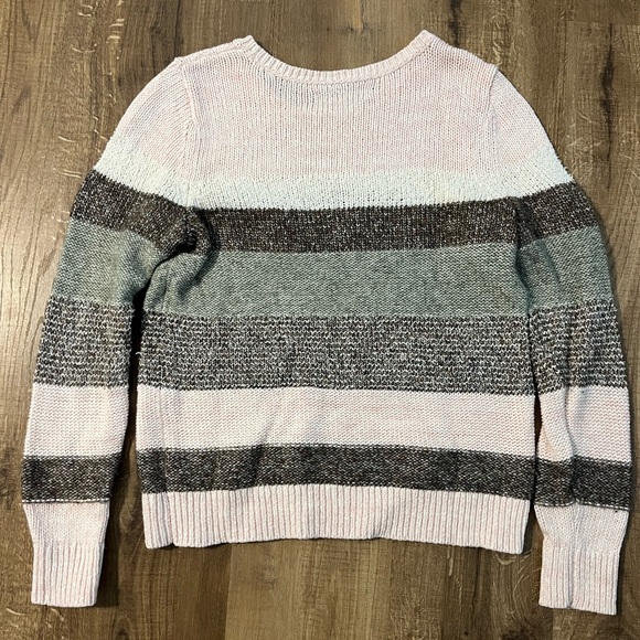 LOFT Striped Crewneck Sweater - Light Pink, Sage Green, Brown - Picture 5 of 5